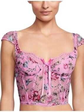 Victoria's Secret Pink Floral Embroidered Cap Sleeve‎ Corset Top Women’s Medium
